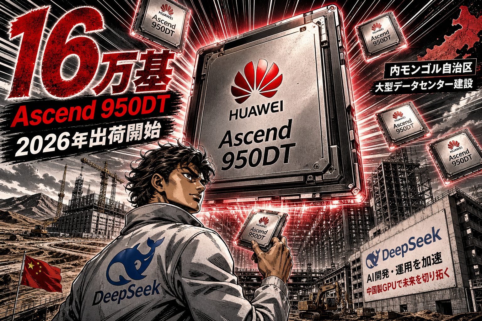 DeepSeekが内モンゴル自治区にデータセンターを建設してHuawei製AIチップを16万基導入予定との報道、中国製GPUでAIを開発・運用する動きが加速