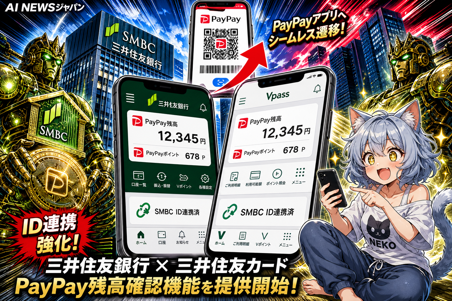 三井住友銀行/Vpassアプリ、PayPay残高確認に対応 PayPayとID連携強化