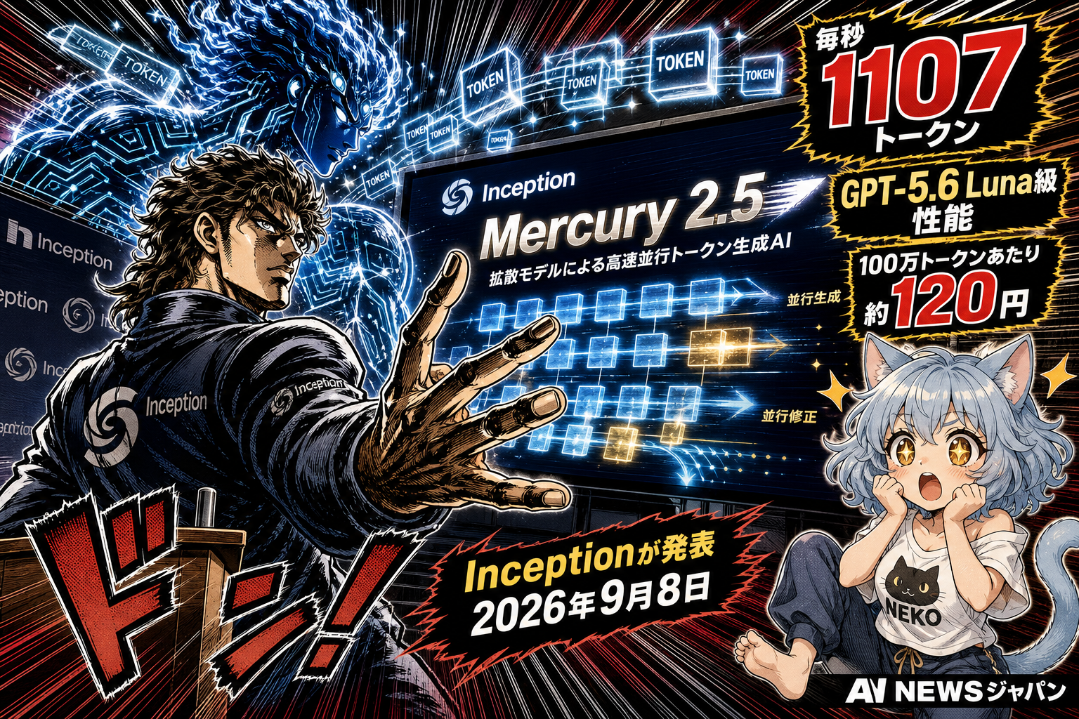 文章を「拡散」で高速生成するAIモデル「Mercury 2.5」登場、毎秒1107トークンの高速生成&GPT-5.6 Luna級の性能を100万出力トークン当たり約120円で提供
