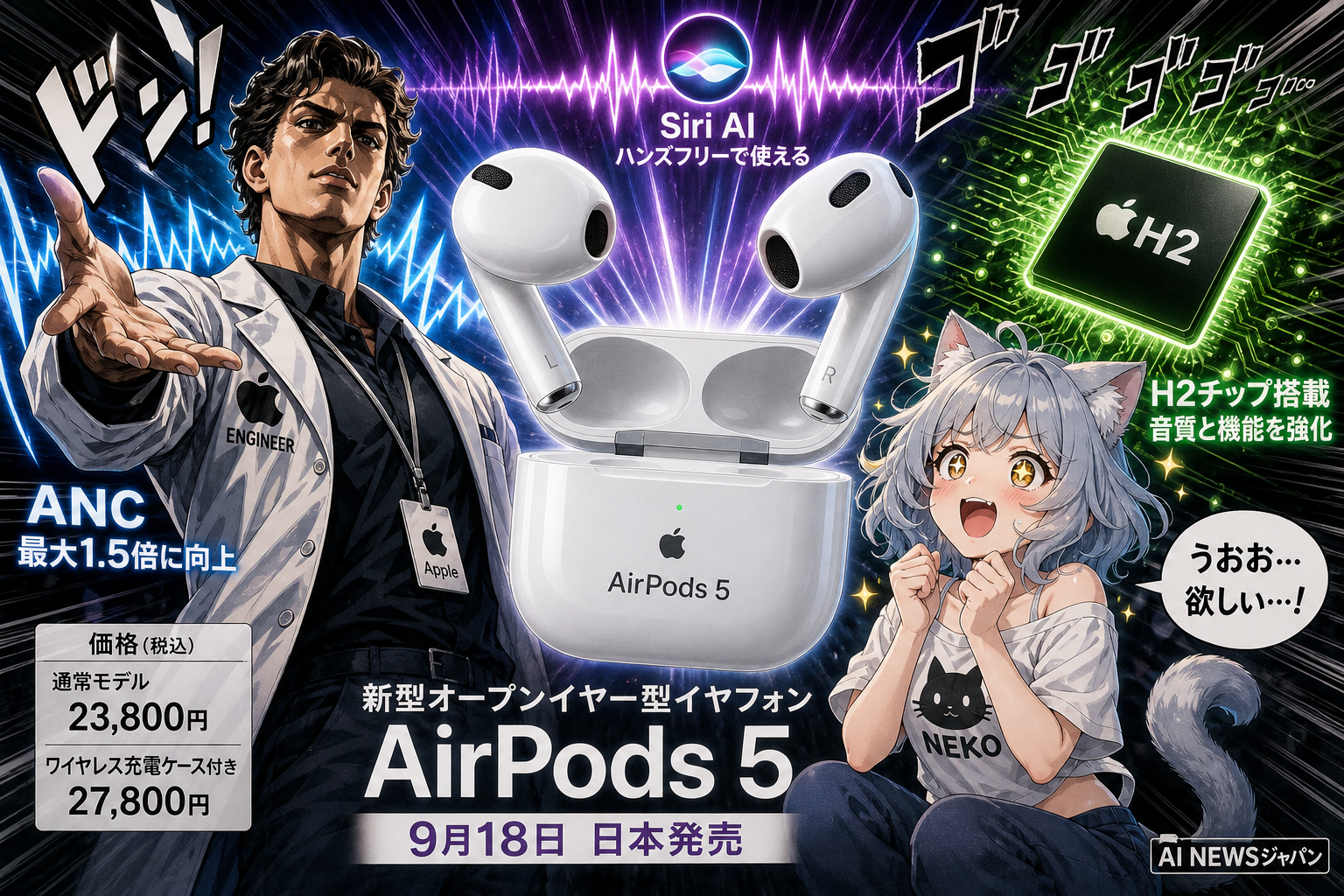 アップル、「AirPods 5」登場 ANC標準搭載で音質強化