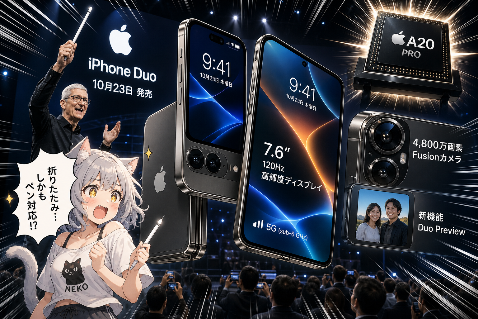 アップル初の折りたたみ「iPhone Duo」 ペン対応で36.4万から