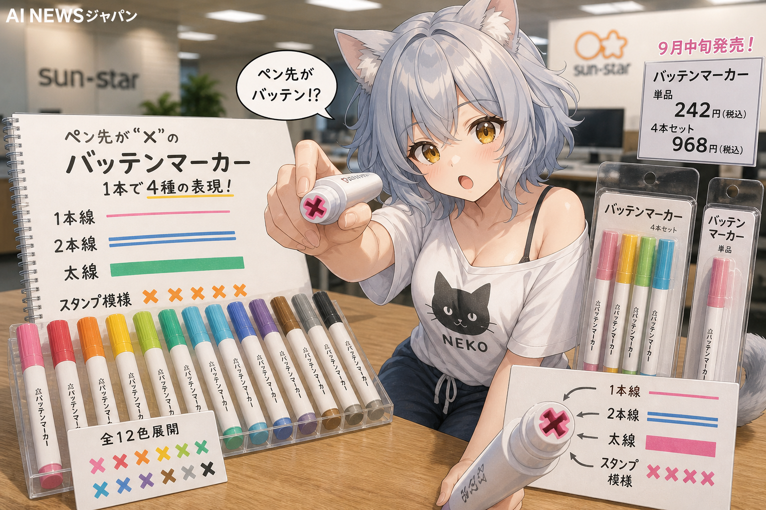 ペン先が“×”の「バッテンマーカー」 1本で4種の表現