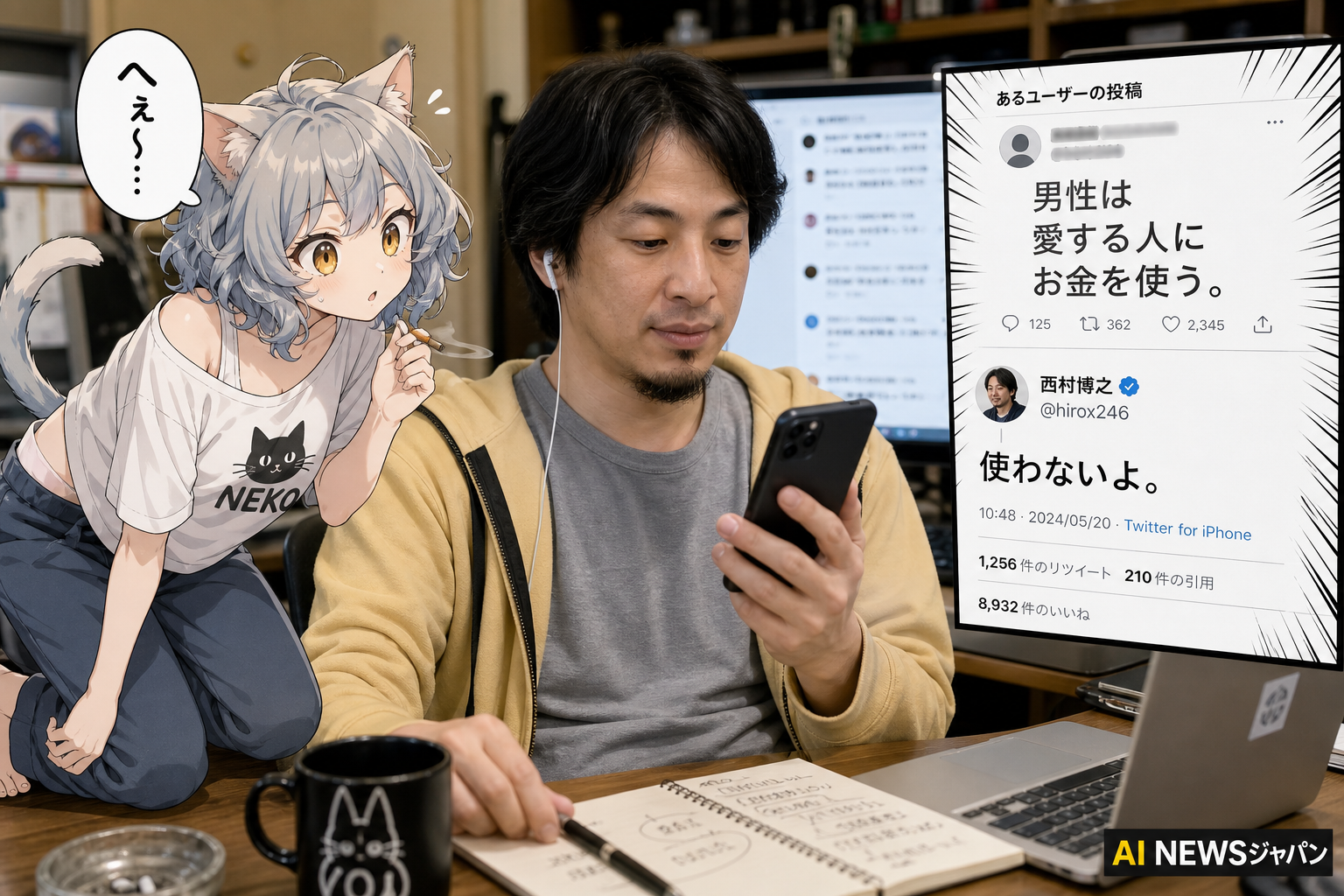 ひろゆき氏、男性は愛でお金を使う説に「使わないよ」と一言反論